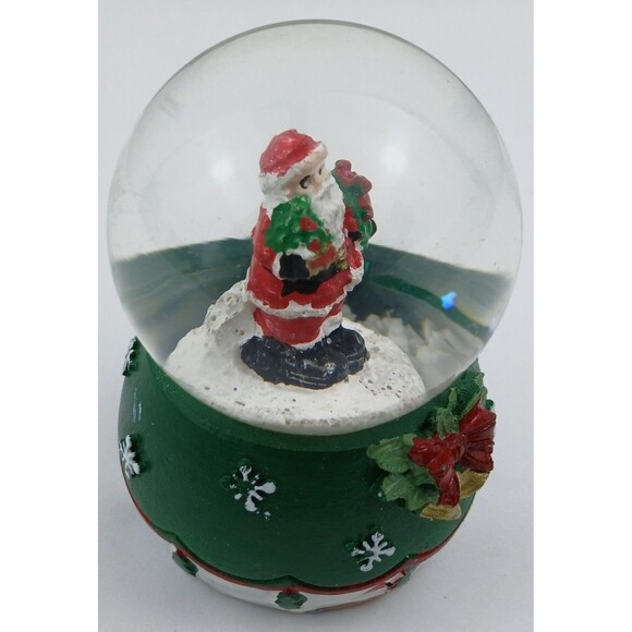 Mini Santa Claus Snowglobe Christmas Snow Globe Miniature Green White Waterglobe - Picture 4 of 16